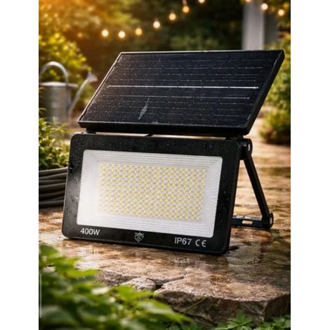 Faro Pieghevole 400W A Led Smd Con Pannello Solare E Sensore Crepuscolare Super Slim per Illuminazione Giardino, Casa, Negozio