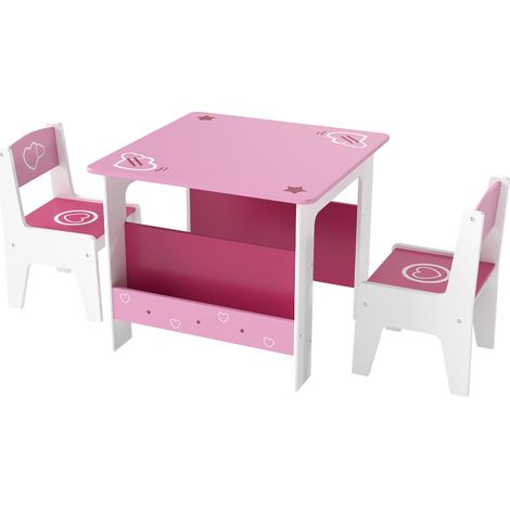 AIYAPLAY Set 2 Sedie e Tavolo per Bambini 3-8 Anni in Legno MDF con Cuori Rosa (1/5)