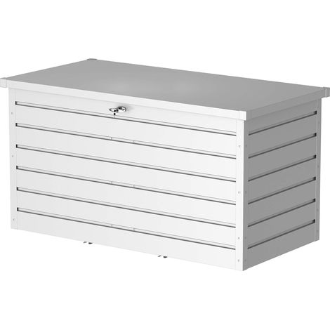 Coffre de Rangement Exterieur en métal avec vérin à gaz hydraulique et poignée verrouillable, boîte à coussins pour extérieure, boîte de patio, argenté (1/5)