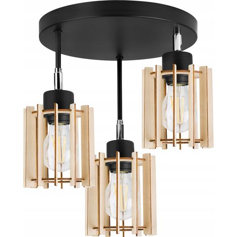 Moderne LED-Deckenpendelleuchte aus Holz (1/5)