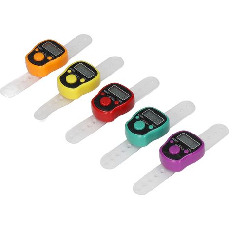 Compteur digital de doigt 5 pièces, cliquet portable léger avec anneau réglable, compteur manuel lumineux pour comptage facile (1/5)
