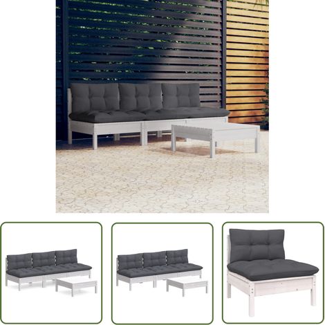 The Living Store Salon de jardin 4 pcs avec coussins anthracite Bois de pin - Salon De Jardin - Mobilier De Jardin - Ensemble De Jardin - Meubles De Terrasse - Chaise Longue (1/5)