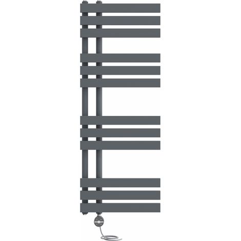 Prefilled Thermostatic D-shape Electric Heated Towel Rail Radiator Ladder Warmer 1200x450mm Sand Grey (1/5)