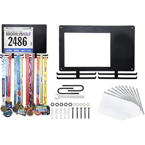 Porte-médailles pour coureurs, marathon, support mural et bavoir de course avec marqueur de tableau noir, adapté pour les amateurs de course à pied (1/5)