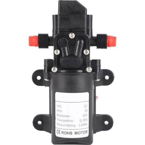 – 12V DC 60W selbstansaugende Wasserpumpe – Fördermenge 5 l/min – Druck 116 psi – Saughöhe 1,5 m – Für Reinigungssysteme und Solaranlagen - Crezuo
