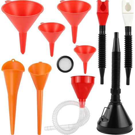 Lot de 10 Entonnoir Carburant avec Tuyau et Tamis, Entonnoir Huile Moteur Polyvalent Adapté à L'essence, Liquide de Refroidissement, Eau et Huile Moteur (1/5)