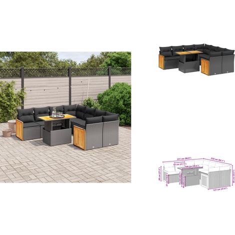 Salon de jardin 9 pcs avec coussins noir résine tressée - Ensemble Salon De Jardin - Mobilier De Jardin - Table Extensible - Chaise Lounge - Fauteuil Extérieur (1/3)