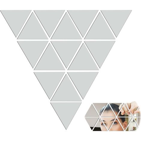 Miroir Autocollant Triangle Mural Décoratif - Acrylique Miroirs DIY Adhesif Stickers, Mosaïque Décorative pour La Maison Salle De Bain Chambre Décor, 8,5 x 8,5 cm, 20 Pcs, Argent (1/5)