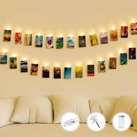 Guirlande Lumineuse Photo - LED - 3M - 30 LED - 15 Clips - Piles - Blanc (1/4)