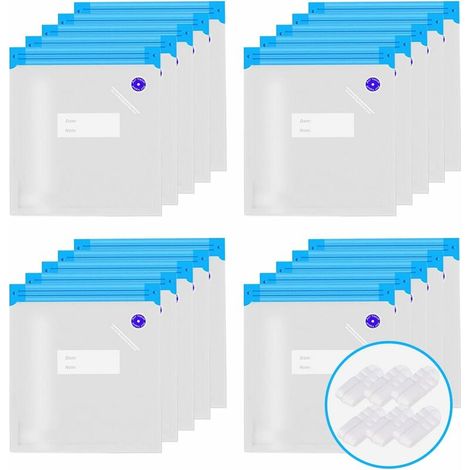 20 PCS Sac Sous-vide Réutilisables Sacs de Conservation Sacs Sous-vide Alimentaires Sac Congelation Sac Stockage pour Fruits Légumes Viande Poissons Pain avec Clip d'étanchéité 30x34cm