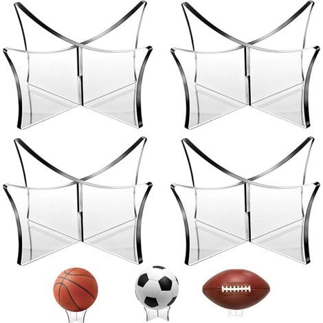 Ball holder, basketball display stand, ball display stand, 4-piece football display stand, acrylic hoop base for storing and displaying footballs (1/4)
