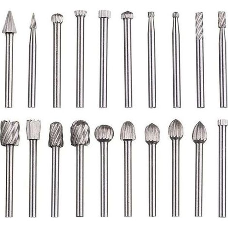Lot de 20 limes rotatives carbure HSS, fraises tige 3 mm pour meulage bois métal gravure polissage (1/4)
