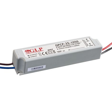 GPCP-35-700: Controlador de corriente 700mA/24-48V, CC, PFC, IP67, plástico
