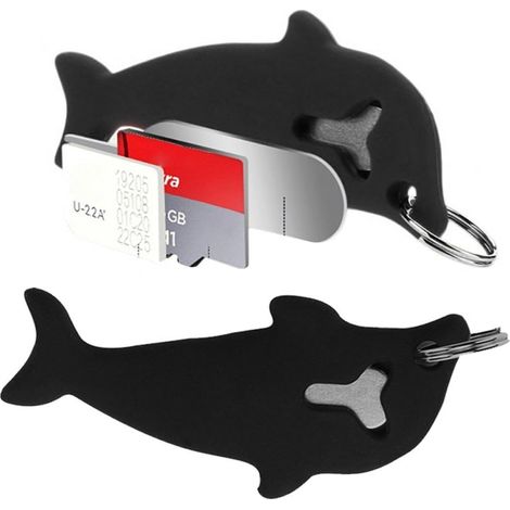 Kit d'éjection de carte SIM en forme de dauphin (5 pièces) avec rangement et porte-clés, compatible avec les téléphones portables (noir) (1/5)