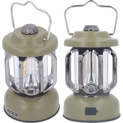 Lanterne de Camping rétro Vintage, lampe Type C, Rechargeable, 3 Modes, variable avec crochet, étanche, LED, tente pour jardin, vert (1/5)