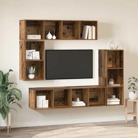 TV-Schrankset Wandmontiert 4 pcs Altholz Holzwerkstoff