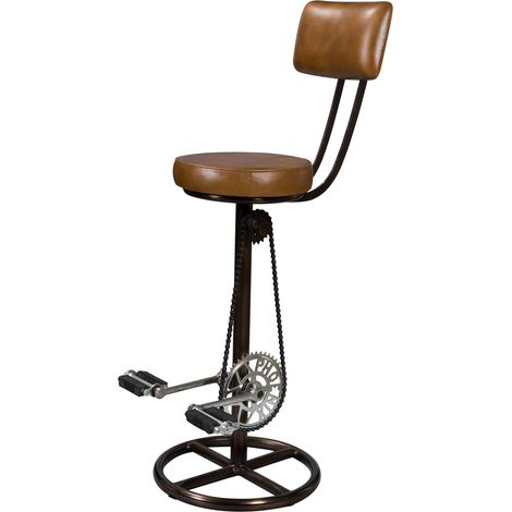 Rendez-Vous Déco – Chaise de bar en cuir 76 cm avec dossier – Assise en cuir de chèvre – Pieds en métal – Hauteur d'assise 76 cm pour bar 100-110 cm