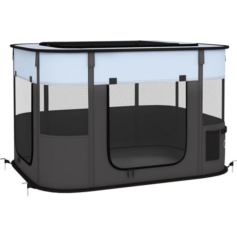 Parque plegable para cachorros y pequeños animales con puertas de malla 94 x 74 x 60 cm gris (1/5)