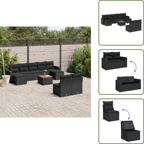 Muebles de jardín - vidaXL Set de sofás de jardín 10 pzas cojines ratán sintético negro - Cojines de asiento