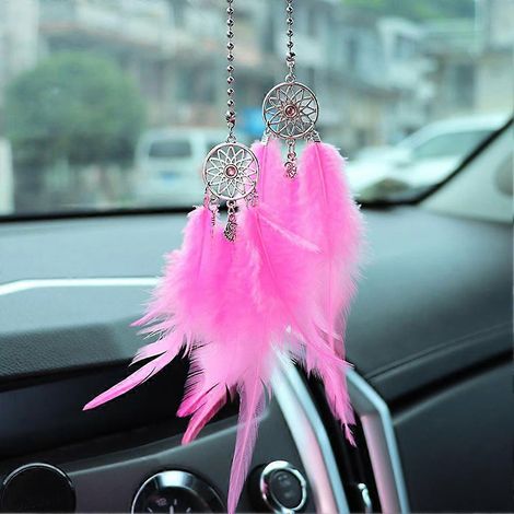 Attrape-rêves Miroir Pendentif de Voiture Accessoire Intérieur Plume Porte-Bonheur Décoration (1/5)