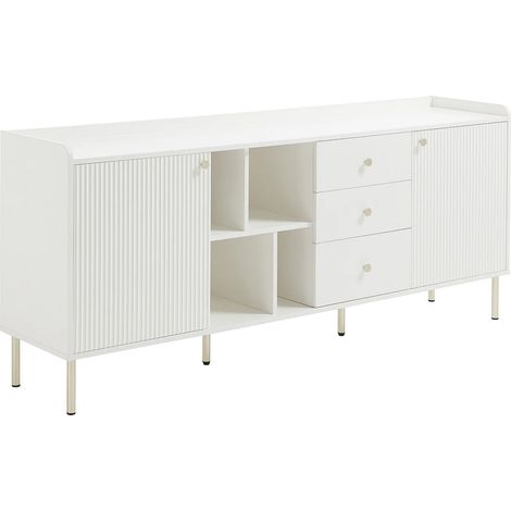 Buffet avec 2 portes, 3 tiroirs et 4 niches - Blanc et doré - LUNAOR (1/5)