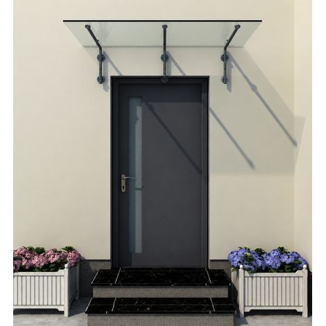 BuyLando (3L) 200x90 cm Klarglas Glasvordach inkl. Edelstahlhalter in RAL 7016