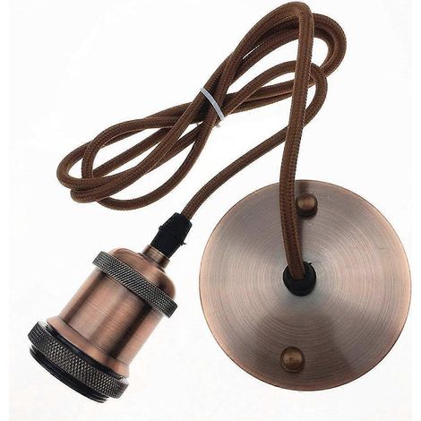 Moderne Pendelleuchte im Vintage-Industriestil, E27-Fassung mit 1,2 m langem, geflochtenem Messingkabel (rotbraun) [Energieklasse A+++]