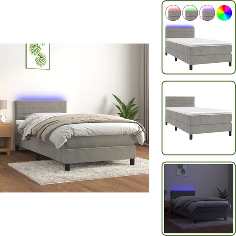 Boxspringbett mit Matratze & LED Hellgrau 90x190 cm Samt - Boxspringbett - Samtbett - Doppelbett - Liegefläche 90x190 Cm - LED Beleuchtung (1/5)