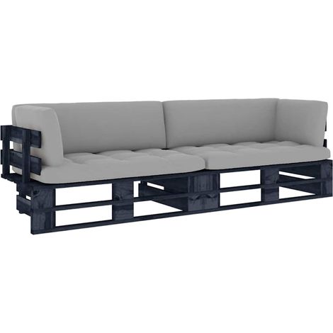 vidaXL Sofá de palets 2 plazas cojines madera pino impregnada negro (1/5)