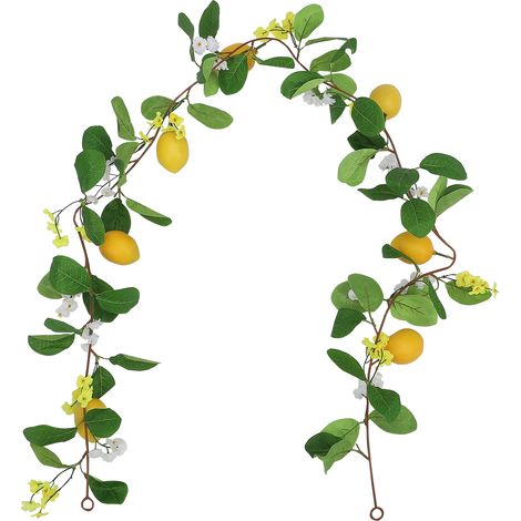 Guirnalda artificial de limones, 175 cm, flores y hojas de seda y espuma, color verde, para decoración del hogar y tiendas, 1 unidad. (1/5)