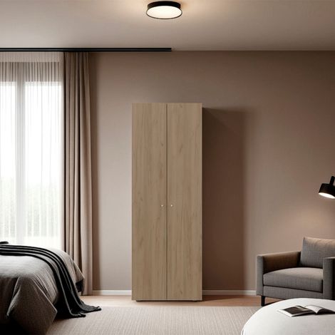 Tuhome Concept – Armoire haute 2 portes chêne naturel – 4 étagères verticales – Rangement optimisé pour chambre – Dimensions 170x60x40,2 cm