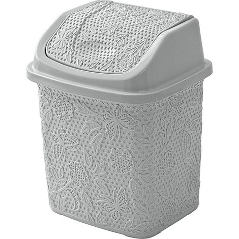 Pattumiera bagno in plastica grigia capienza 5,5 lt con coperchio basculante (1/2)