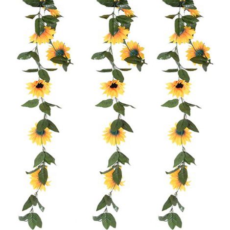Guirlande de tournesols artificiels de 200 cm, détails réalistes, couleurs vives, idéale pour fêtes, jardins et clôtures. (1/5)