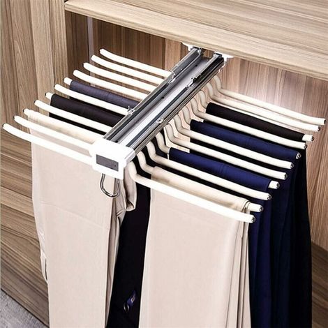 Trouser Hangers, Sliding Trouser Rack, Stainless Steel, Multifunctional, Pull-Out Trouser Rack, Non-Slip, Jeans Rack, 22 Rods, Beige (1/5)