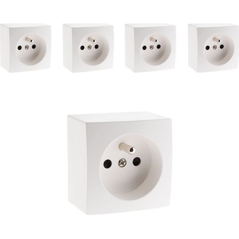 Lot de 5 prises 16A 2P+T simple en saillie - Blanc - Presto - Zenitech
