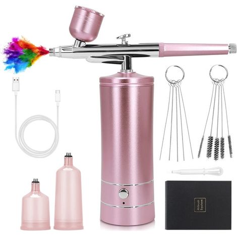 (Rose Gold) Cordless Airbrush Kit with Compressor, Portable Mini Airbrush, Rechargeable Nail Airbrush, Model Painting MUMU (1/4)