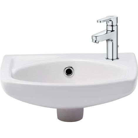 Lavabo suspendu en céramique 35×28 cm, Siko, avec trop-plein + mitigeur lavabo Roca (A5A306EUR913)