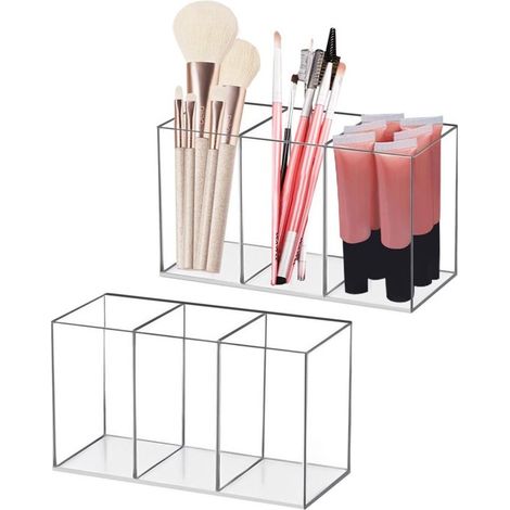 Organizador de maquillaje，organizador de brochas de maquillaje，almacenamiento de brochas de 2 piezas，3 compartimentos，soporte para brochas (1/5)