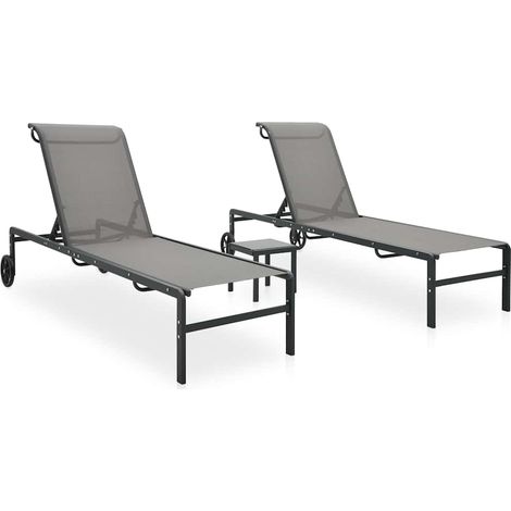 vidaXL Chaises longues lot de 2 avec table Textilène et acier (1/5)