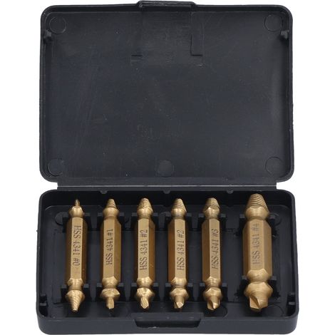 Extracteur de boulons de vis cassés, 6 pièces, plaqué Ti, acier rapide, Double tête, forets d'extraction