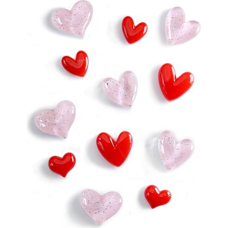 Lot de 12 aimants pour réfrigérateur, jolis aimants colorés pour tableau blanc, armoire, casier, aimants décoratifs en forme de cœur pour salle de classe, cuisine, bureau (rose et rouge)