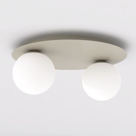 Lampada a sospensione Solar in acciaio beige e vetro opalino