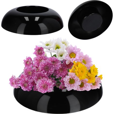 KADAX Ikebana aus Kunststoff, Blumentopf, Blumenschale, rund, 12 cm, Schwarz