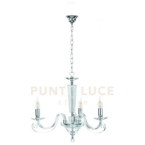LAMPADARIO CHERUBINI 3 LUCI CRISTALLO E CROMO ATTACCO E14 D.60CM