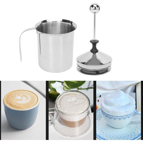 Manueller Milchaufschäumer aus doppelwandigem Edelstahl, 800 ml, für Kaffee (1/5)