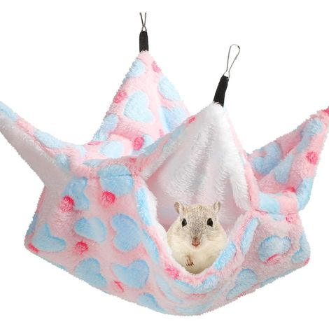 Sac de Couchage écureuil Suspendu Hamac Chauffant Hamster Double Couche - L - Rose (1/5)