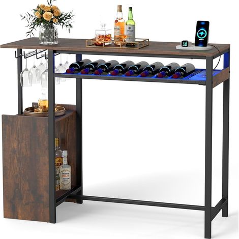 COSTWAY Tavolo da Bar con Luce,Portabicchieri,per Soggiorno e Sala da Pranzo,110x40x92 cm (1/5)
