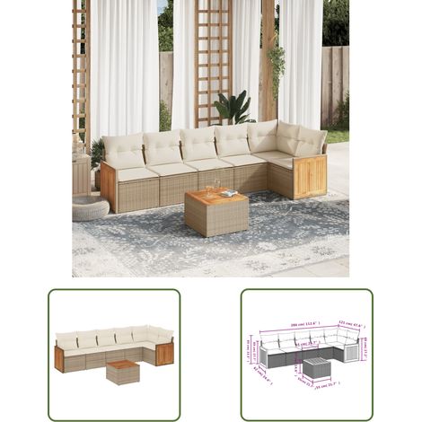 The Living Store 7-tlg. Garten-Sofagarnitur mit Kissen Beige Poly Rattan - Gartenmöbel - Esstisch - Lounge Set - Outdoor Möbel - Rattan Gartenmöbel (1/3)