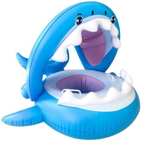 Flotteur Piscine Bébé - Requin Gonflable Avec Auvent Réglable - Pour Enfants 6 À 36 Mois - PVC Haute Densité - 95 x 78 x 70 cm - 1 Pièce (1/5)