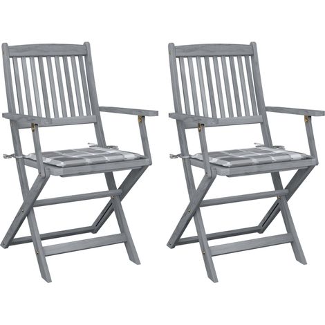 Chaises pliables d'extérieur lot de 2 et coussins Bois d'acacia (1/5)